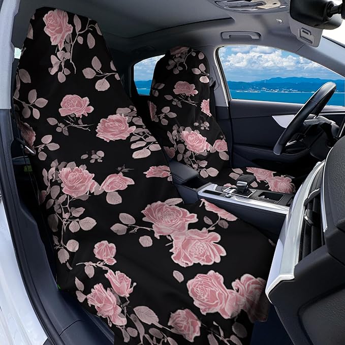 2 Pack Car Towel Seat Covers with Storage Bag, Multifunctional Towel for Gym Outdoor Sport, Picnic, Beach, Pet Dog Travel,Non-Slip Washable Car Seat Protector (Pink Flower)