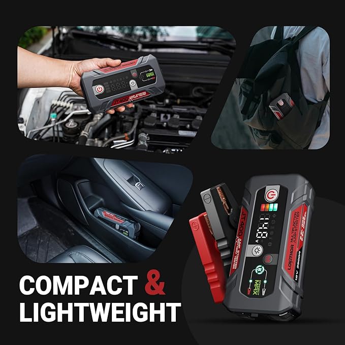 LOKITHOR JT400 2500A Portable Jump Starter with Battery Tester, 12V Car Battery Jump Starter for Up to 8.5L Gas or 6.5L Diesel Engines, 100–2000 CCA Automotive Battery Load Tester
