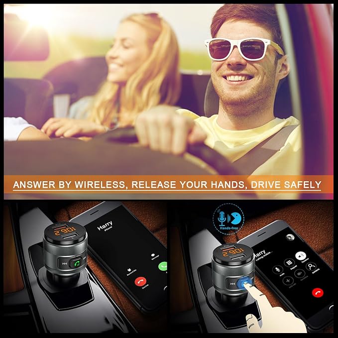 IMDEN Bluetooth 5.4 FM Transmitter for Car, MP3 Music Player Wireless Radio Adapter Kit with QC 3.0 Fast Charger, Hands-Free Calling, Supports USB Drive for 12V/24V Vehicles