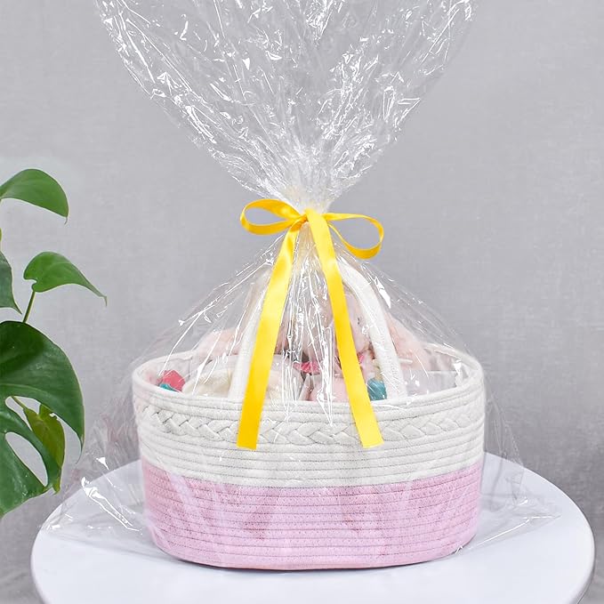 ABenkle Diaper Caddy Organizer - Cotton Rope Nursery Storage Basket for Baby Essentials, Boys & Girls Shower Gift, Changing Table Organizer, Pink