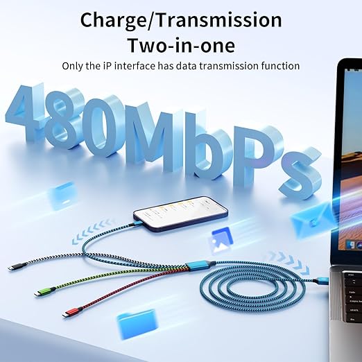 Travel Cruise Essentials 2026, Dual Type-C 4 in 1 Charging Cable, Multi Charging Cables for All Devices,2 USB C Ports Car Charger Cable for for iPhone 17-8/ Android/iPad and More