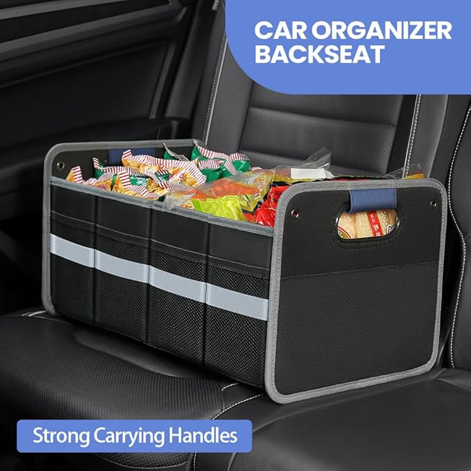 Car Trunk Organizer for SUV, Car Storage Organizer Reinforced Handles, Collapsible Multi-Compartment Foldable and Waterproof Car Organizer for Car Suv, Sedan, Truck, Minivan