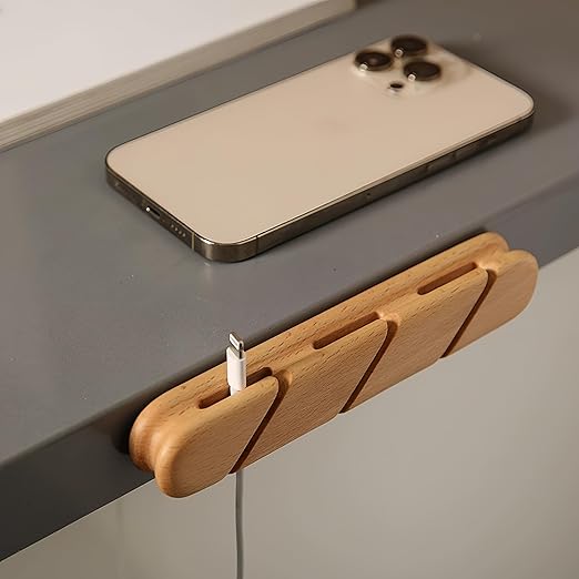 Solid Wood Cable Clips,Cord Organizer for Desk Cable Management with 3M Adhesive,Cord Holder for Nightstand,PC,Car,Office,Kitchen,USB Cable Holder Wire Organizer Cord Clips (Natural)