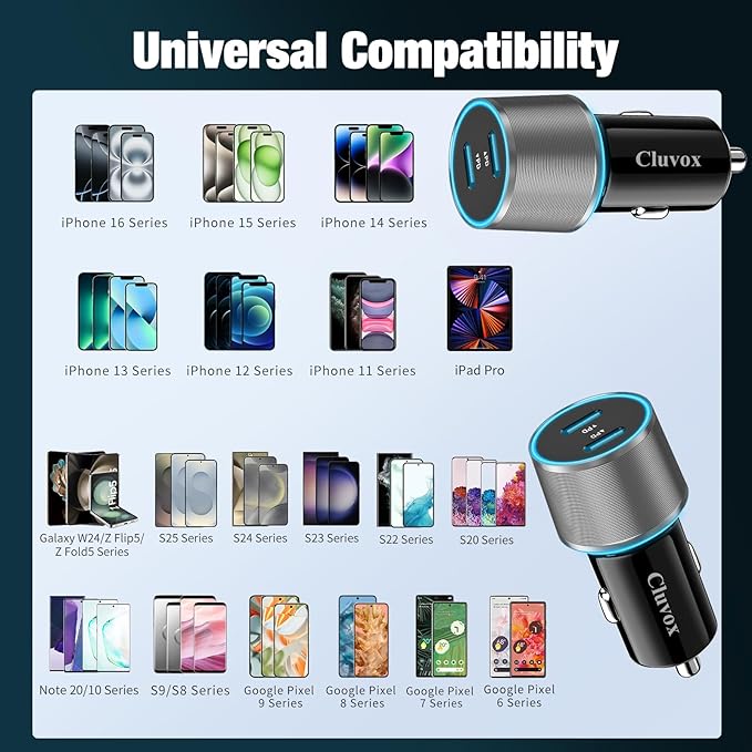 6 Pack 40W USB C Car Charger Fast Charging, Dual 20W Type C Port Cigarette Lighter Adapter, 12V USBC Plug Accessories Bundle for iPhone 17 16, Samsung Galaxy S26, Google Pixel 10 Android Phone- Grey
