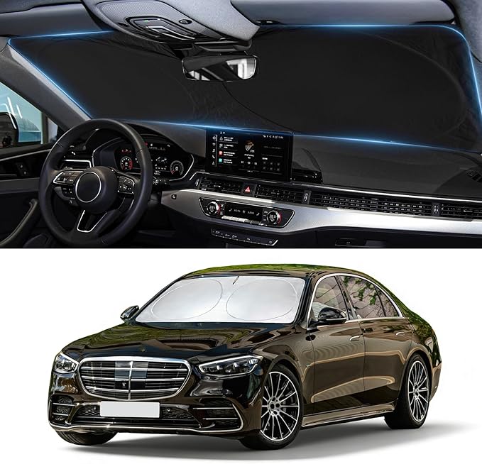 Sun Shade for C250 C300 Windshield Sunshade Custom Fit for C Class W205 C250 C300 C400 b-en-z 2015-2021 Foldable Front Window Cover UV Bloker Sun Visor Sunscreen Protector