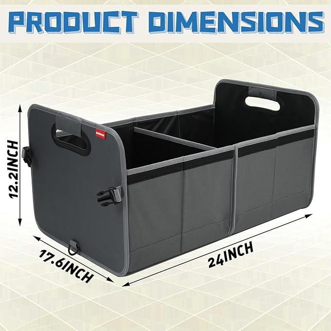 Car Trunk Organizer With Soft Cover and Storage Bin Essentials Collapsible Organization Accessories for SUV/Sedan Grey