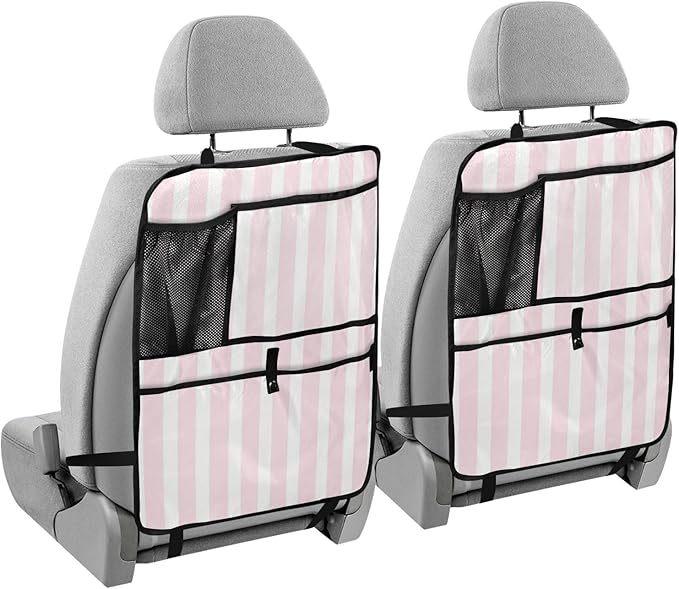 Pink and White Stripes 2 Pack Backseat Car Organizer with Storage Pockets Seat Back Organizers for Kids Kick Mats Backseat Protector Automotive