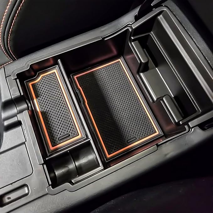 EDBETOS Center Console Organizer Tray Compatible with Subaru Crosstrek 2018-2022 2023 and fits Impreza 2017-2022 2023 Accessories Armrest Secondary Storage Box ABS (Orange Trim)