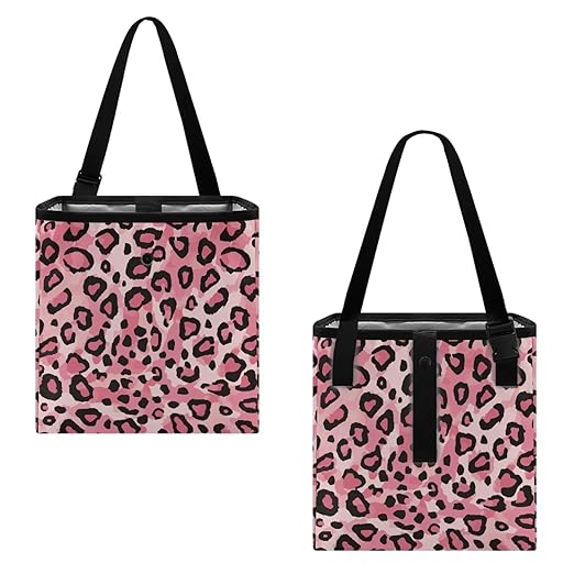 Leopard Cheetah Pink Pattern Car Trash Can Leak Proof Auto Trash Bag Hanging Vehicle Garbage Can Multipurpose Storage Container for Back Seat Car Accessories