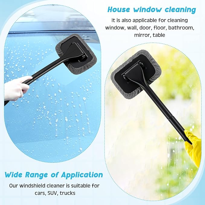 FoldTier 8 Pcs Car Windshield Cleaner Tool Kit with Removable Handle, Microfiber Towel Pads, Brush, Empty Spray Bottle for Auto Glass Wiper Suvs Rvs & Home Windows(Grey)