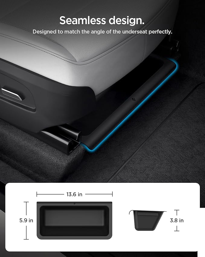 Spigen Under Seat Storage Box, Hidden Organizer Tray [Waterproof & Anti-Rattle] for 2025 2026 Tesla Model Y Juniper Accessories - 1 Pack