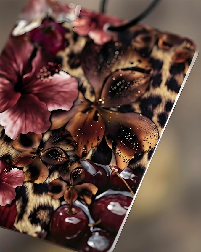 Leopard Print 5pcs Car Air Freshener Corss Christian Cheetah Print Car Accessories Automotive Interior Hanging Scents Mirror Decor for Women Teen Girls