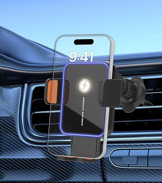 Wireless Car Charger, BLESSOURCE 7 Color RGB Backlit 15W Fast Charging Auto Clamping Car Mount Charger, Air Vent Phone Holders for Your Car Accessory for iPhone 17/16/15/14/13 Series,Samsung, Android