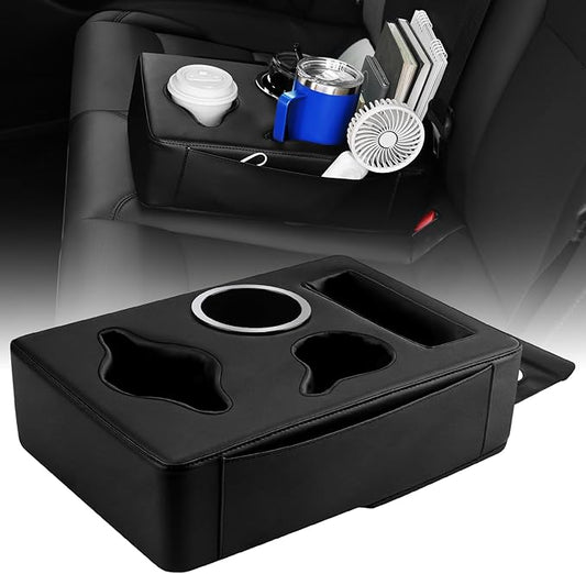 Car Back Seat Cup Holder, PU Leather Car Drink Holder, Couch Sofa Bed Expander Tray Cup Storage, Waterproof & Non-Slip Back Seat Organizer