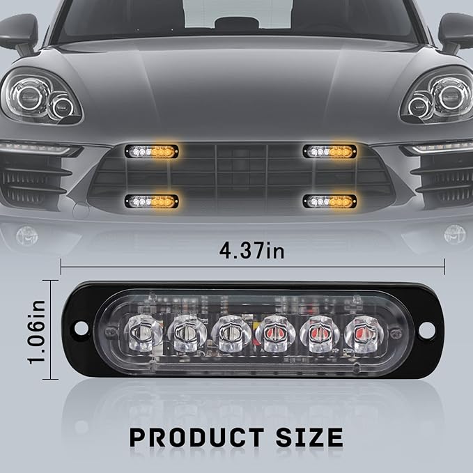 SEISSO 4-Pack 6 LED Sync Feature Amber Strobe Lights Vehicles Trucks Emergency Lights Kit 12V -24V Warning Hazard Flash Lights Bar Grill Grille Surface Mount Super Bright Waterproof, Amber/White