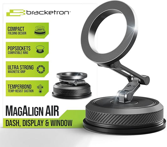 Bracketron MagAlign AIR Magnetic Suction Cup Car Phone Mount – 3-in-1 Dash, Window & Display Mount with Ultra Strong Magnets, MagSafe Phone Holders for Your Car for iPhone 17 16 15 14 13 12
