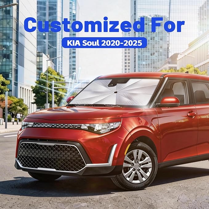 Car Windshield Sun Shade for Kia Soul 2020-2025 –[Reflective Coated Fabric] Sunshade Umbrella for Front Window, Car Shades Sun Visor Keep Car Cool and Protects Interior, 1:1 Exact Fit