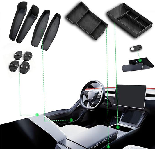 for Tesla Model Y 2025 2026 Accessories, 11PC Custom Fit Interior Protection Kit - Door Pocket Liners & Center Console Tray Organizer for Juniper