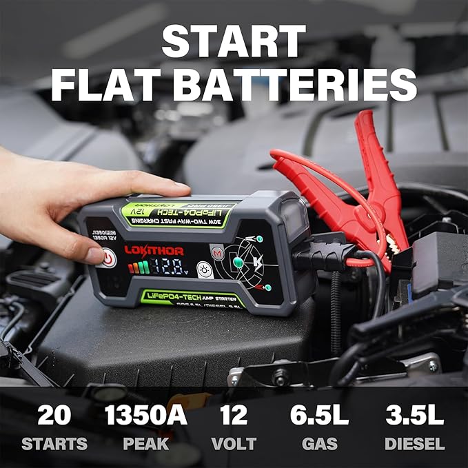 LOKITHOR J1350 PRO Jump Starter with ConnectMax, 1350 Amp LiFePO4 Jump Box for 6.5L Gas and 3.5L Diesel Engines, Car Jumper Starter Portable with 30W Two-Way Fast Charging and More 2000 Cycle Life