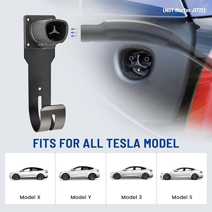 Anina EV Charger Holder for Tesla Car Charging Plug J-Hook Wall-Mount Electric Vehicle Cable Organizer Compatible with Tesla Model X/Y/3/S Heavy-Duty Steel Nozzle Holster Dock