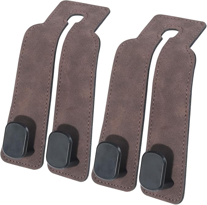Purse and Bag Hook for Car, Zinc Alloy Seat Headrest Hooks, Upgraded Leather Car Seat Back Purses Hanger and Bags Holder (Brown, 2Pack)