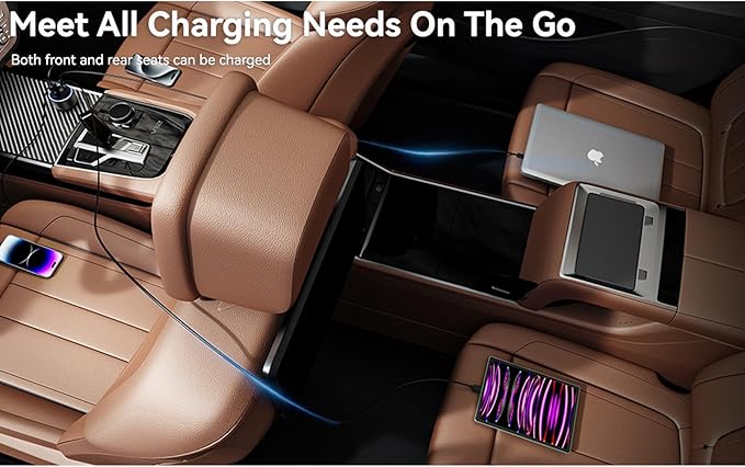 4-Port USB C Car Charger Fast Charging, Car Phone Charger Adapter with 30W PD & QC3.0 Dual USB C & USB A Port Real-Time LED Voltmeter 12V/24V Cigarette Lighter Adapter for iPhone Galaxy & Android