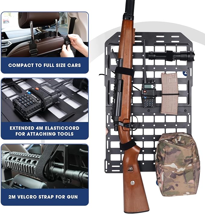 Pridefend 2 Packs Heavy Duty Rigid Tactical Seat Back Gun Rack with Molle Panel Vehicle Gun Holder,All-Steel Tactical Seat Back Organizer for Hunting Rifles/Shotguns