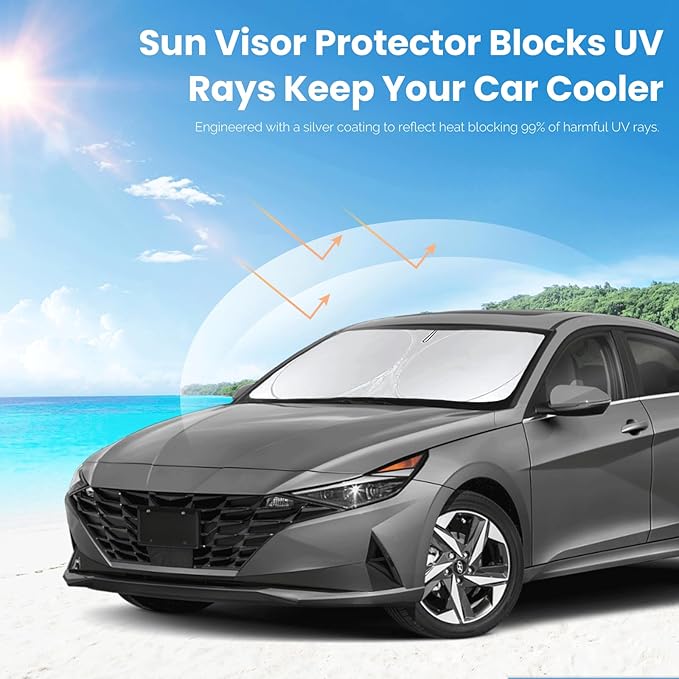 Sun Shade Sunshade Custom Fit for 2017-2020 Hyundai Elantra Accessories, Car Front Window Shield for Elantra Foldable 240T Silver Sun Visor Windshield Cover Blocks UV Rays Heat Keep Car Cooler