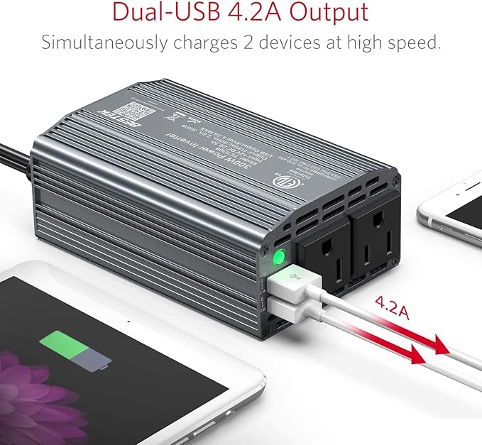 BESTEK 300W Power Inverter DC 12V to 110V AC Car Inverter with 4.2A Dual USB Car Adapter (Gray)