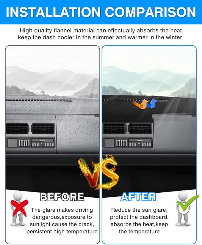 Autorder Dashboard Cover Mat for 1988-1994 Chevy Chevrolet Silverado/GMC Sierra C/K 1500 2500 3500 Pickup Truck /1992-1994 GMC Yukon/Chevy Blazer Suburban Accessories Dash Cover Flannel Dash Mat