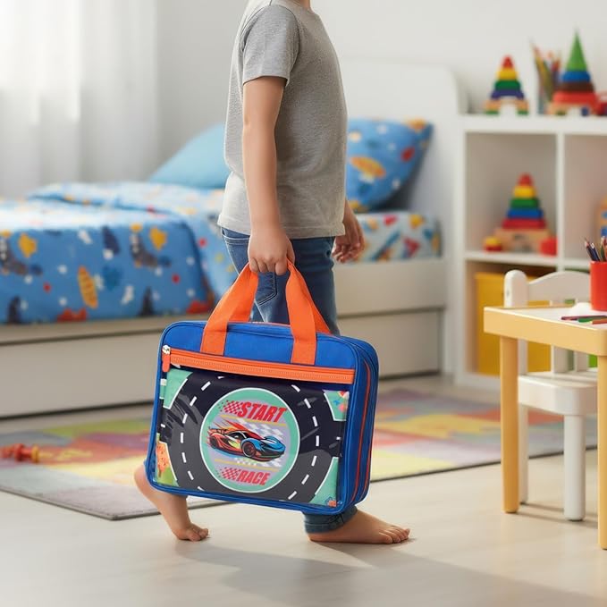 Toy Car Storage Bag for Hot Wheels for Matchbox for LEGO for AZEN for JOYIN for Tub Works Cars Toy Car Organizer Holder with Rug Race Track Mat for 96 Mini Cars - Blue (Case Only) (Blue+Playmat)