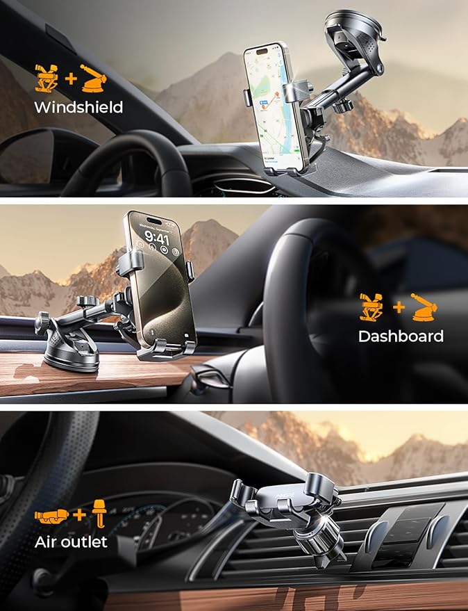 AINOPE Phone Mount for Car 3-1 Gravity Car Phone Holder Mount for Car Dashboard Windshield Air Vent Cell Phone Holder Car for iPhone 15 Pro Max 14 13 12 & All Phones Kits
