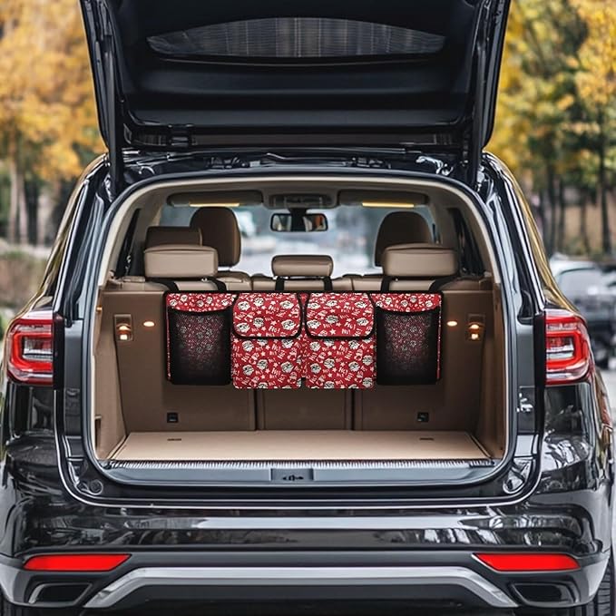 Hanging Car Trunk Organizer for SUV Sedans Jeep Trucks MPV Van, Santa Claus Prints Collapsible Car Back Seat Storage Bag Universal Automotive Interior Accessories
