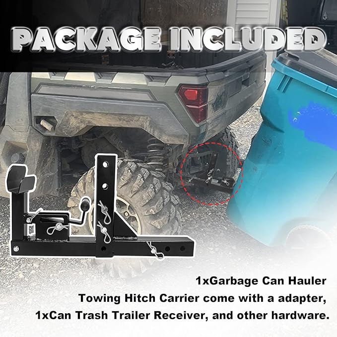 Adjustable Trash Can Transporter Hitch with Adaper Garbage Can Hauler Towing Hitch Carrier with 2'' Hitch Receiver Fits Most Models of Trailers,Trucks,Cars,Golf Carts,ATVs