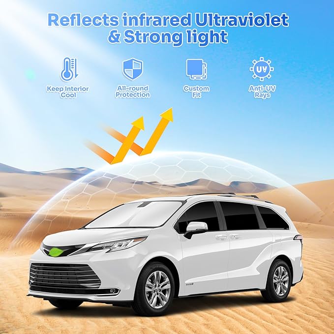 Canvcle Sunshades for 2021-2025 2026 Toyota Sienna Accessories Windshield Sun Shade Side Rear Window Shade Cover Sun Visor Shield Privacy Protection for Camping Keep Vehicle Cool Black 8PCS