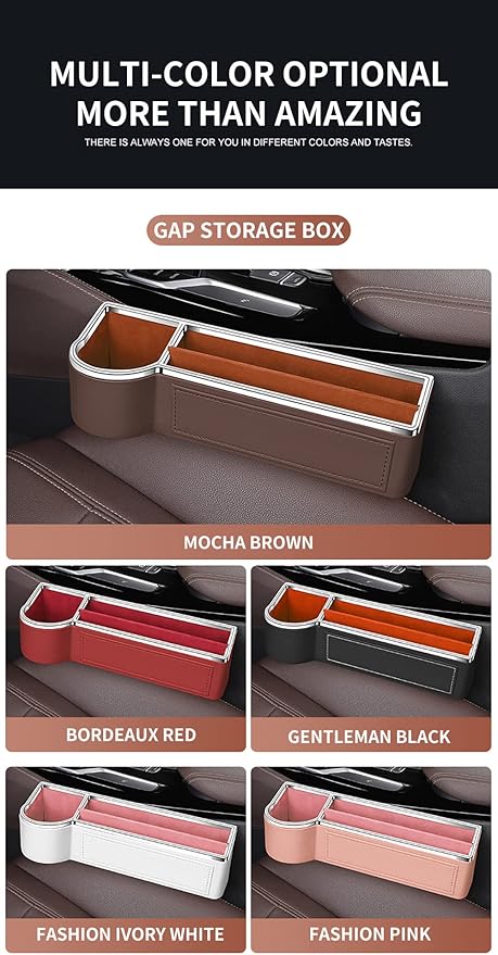 SANRILY Brown Universal Car Seat Gap Filler Organizer with USB Hole Fashion PU Leather Multifunctional Car Center Console Organizer with Cup Holder 1 Pack