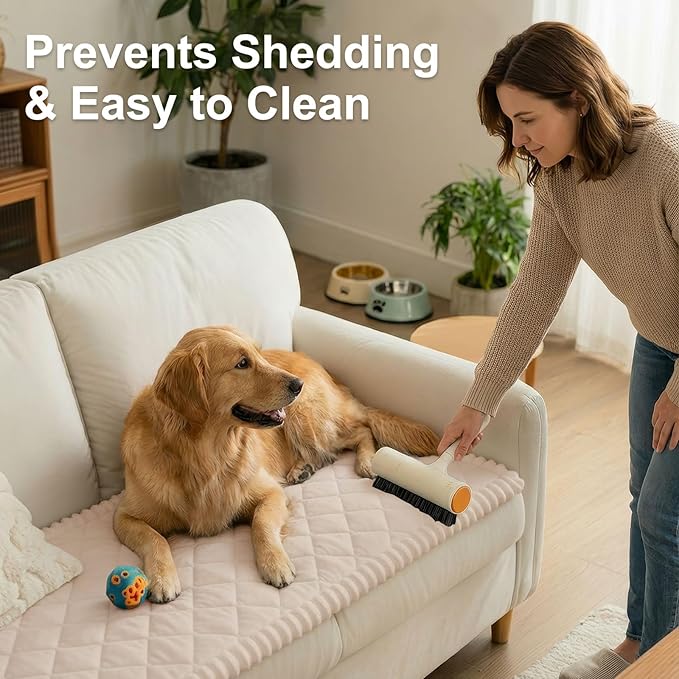 Smiry Fuzzy Couch Cover for Dogs, Non Slip Washable Pet Sofa Cover, Scratch Proof Hair Resistant Plush Sofa Slipcover, Pet Friendly Couch Cushion Protector for Cat, Apricot, 27.6" x 82.7"