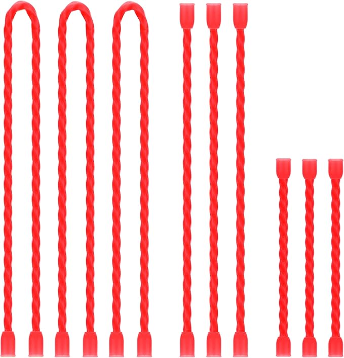 TRIPLE DEER 9Pcs 3-12 Inch Silicone Cable Ties Colorful Reusable Steel-Core Silicone Twist Gear Tie Straps for Bundling and Organizing, Bendable Holder Strap for Indoor and Out All Purpose, Red
