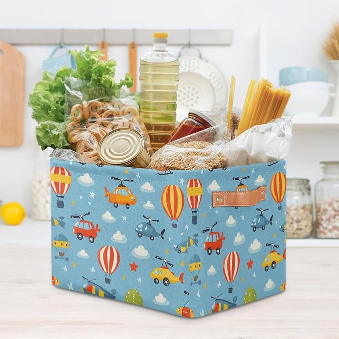 Cars Helicopters Storage Baskets for Organizing, Fabric Collapsible Storage Bins Box Cartoon Decorative Toy Organizer Baskets for Closet Shelves Gift Basket 2Pcs