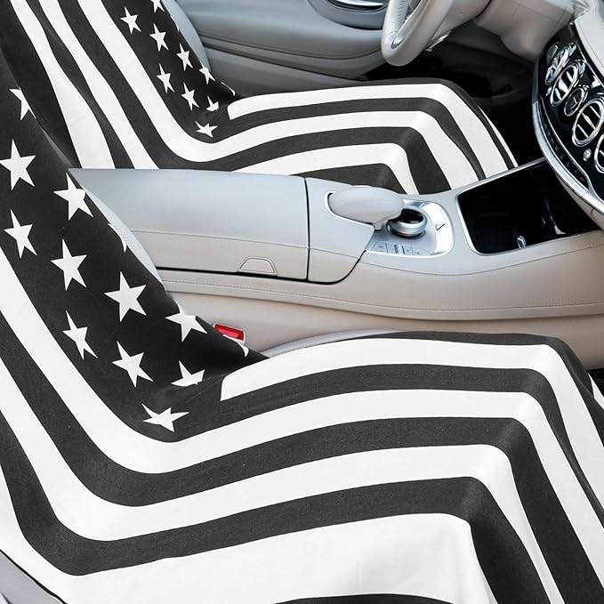 Hahafelt 2 Pack Car Seat Towel Covers with Storage Bag 63 x 32 Inch Athletic Running Towel Seat Sweat Washable Non Slip Cover Gift for Car Outdoor Sport Activities (Black White American Flag)