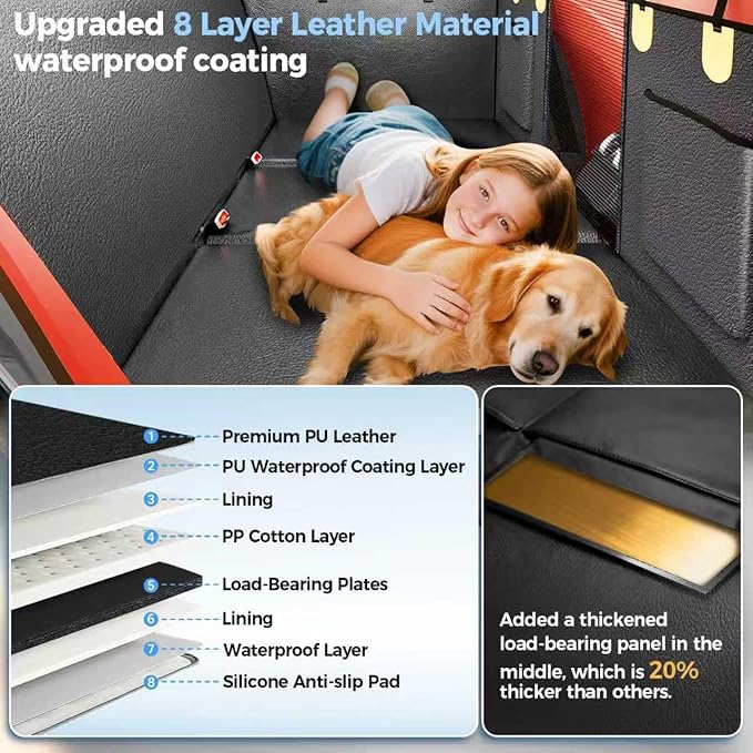 2026 Upgraded Dog Car Seat Cover for Back Seat with Hard Bottom Car Seat Cover for Dogs, Waterproof Pet Seat Protector, Non-Slip Scratch-Resistant Surface, Supports 500lbs, Easy to Clean and Install