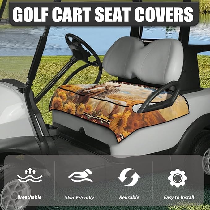 Universal Golf Cart Seat Cover with 4 Pockets Soft Golf Cart Seat Towel Blanket Fits 2-Seat Golf Carts