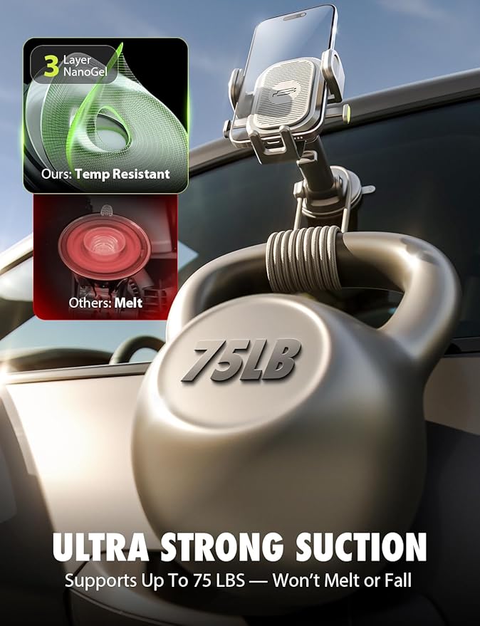 Bracketron 3-in-1 Universal Car Phone Mount - Dashboard, Windshield & Air Vent Cell Phone Holder for Truck - Easy One-Touch Hands-Free Clamp, Heavy Duty Suction Cup, 360 Rotation Telescoping Arm
