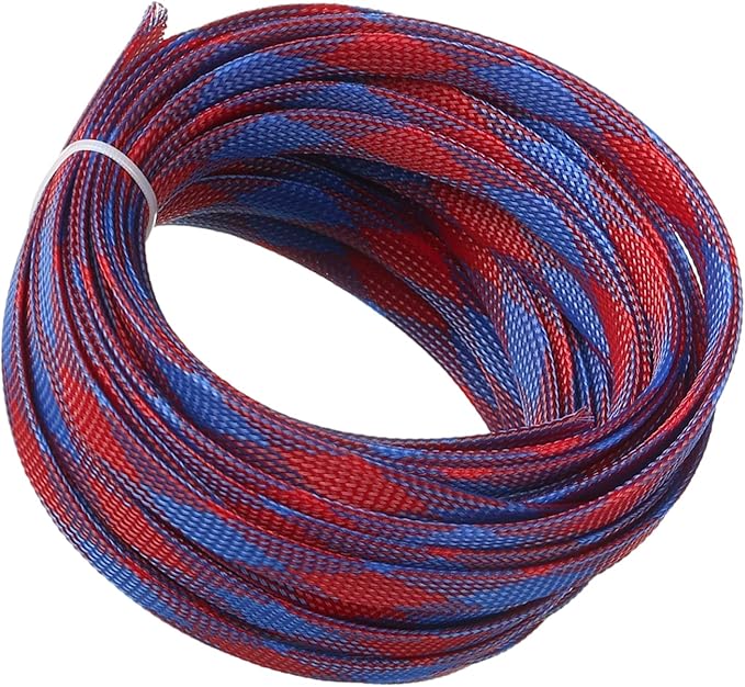 Aicosineg Cable Sleeve Braided Sleeving PET Wire Loom Tubing Cable 32.81ft-4/9inch Wrap Protector for HiFi Audio and Video Headphone Cable Protect Wires from Chewing of Pets Blue and Red