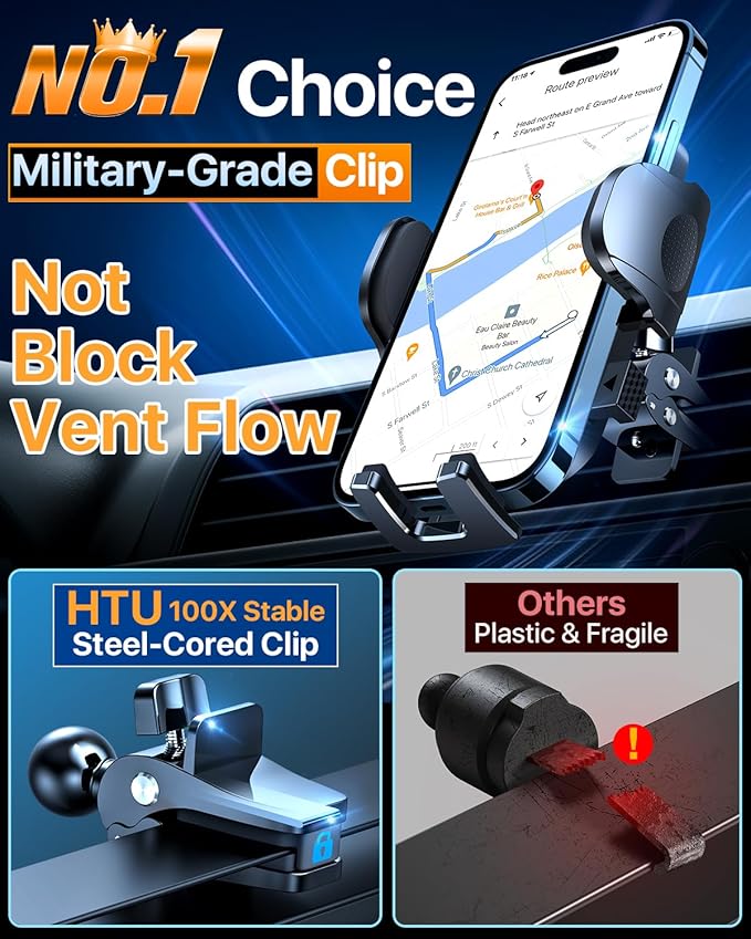 2026 Ultimate Best【True Military-Grade & Safety Cert】Car Phone Holder【Upgraded 360 Rotation & 100+LBS Strongest Suction】5-in-1 Truck Windshield Dashboard Vent Mount Stand for iPhone Android,Deep Black
