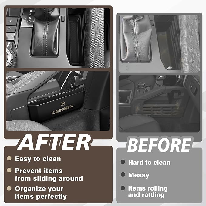 Muslogy Center Console Organizer Compatible with 2024 2025 2026 Toyota Tacoma Accessories Middle Console Gear Shift Silicone Insert Beside Handbrake & Passenger Side Hanging Storage Box 2PCS (B Style)