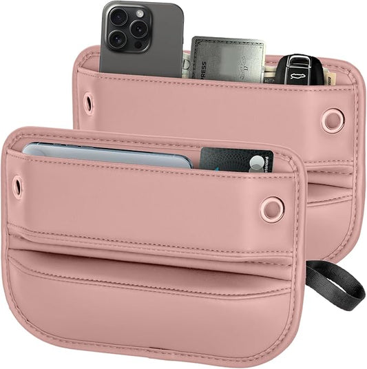 2-Pack Car Seat Gap Filler Organizer - Upgraded Anti-Slip Strap Design - Premium Leather Side Console Pocket - Prevent Phone Falling - Universal Fit Car Essentials for SUV, Truck & Sedan,Pink