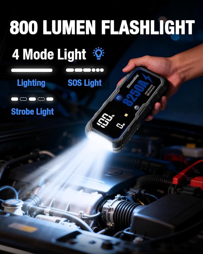 8250A Jump Starter Battery Jump Starter Battery Pack with PD-65W (for All Gas or 10.0+L Diesel), 12V Potable Car Jump Start with 4.01 inch HD Screen, 2 USB Power Bank 24-Months Stand-by Time