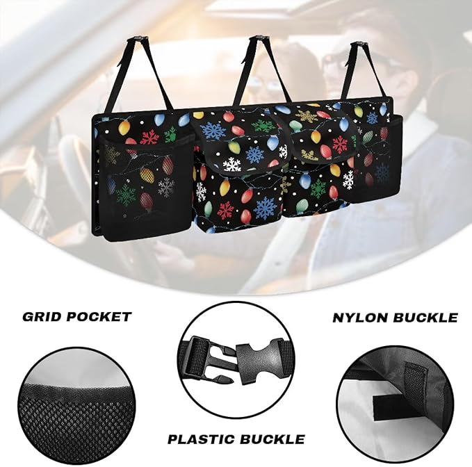 Car Trunk Organizer Christmas Snowflake Light Strips Car Back Seat Hanging Storage Bag Collapsible Large Capacity Storage Bag Automotive Interior Accessories for Sedans SUV Jeep