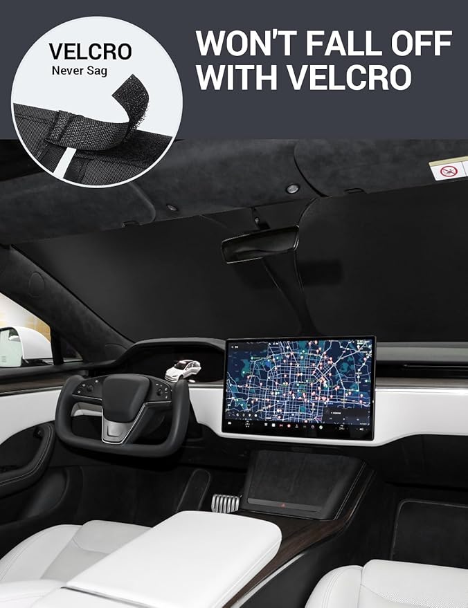 BASENOR 2026-2021 Tesla Model S Windshield Sunshade [Proprietary Design] [UV Protection] Foldable Heat Insulation Sun Shade Front Window Cover for Model S Accessories